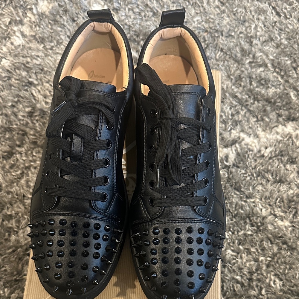 Men’s Christian Louboutin Black Studded Lace-Up Sneakers